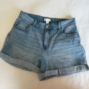 H&M Women's Denim Shorts Blue Size 14 Cuffed High Waist Casual‎ Fashion